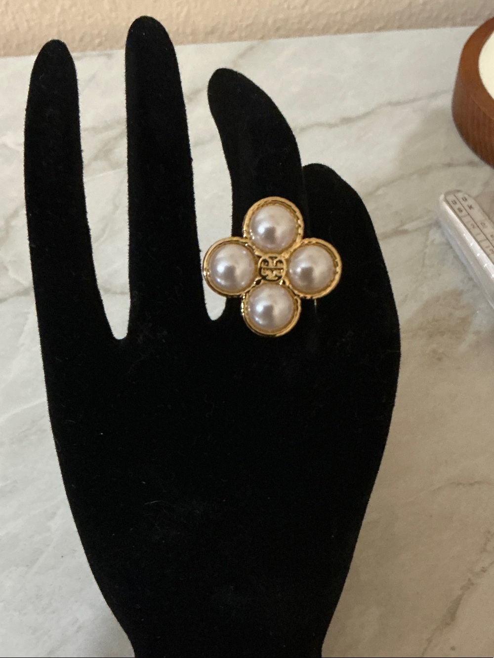 Tory Burch Gold-Tone Ring with Pearlescent Cluster